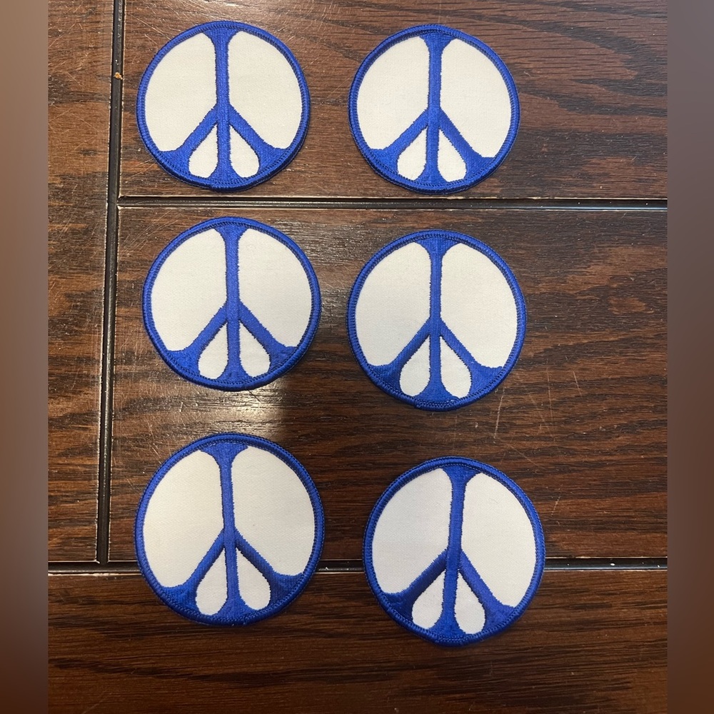 Vintage 1970’s Swiss Maid Quality Emblems Blue Peace Sign Symbol Patch Set of 6
